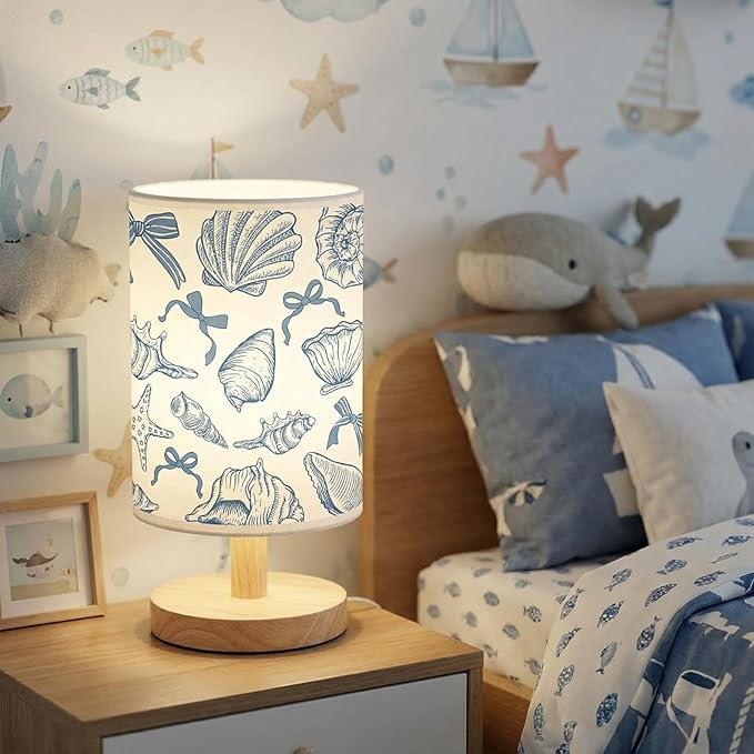 Glooglitter Summer Blue Ocean Table Lamp 3 Colors Dimmable Lights Beach Room Bedroom Sea Decor 9.72 x 5.12 Inch Beach Bedroom Lamps Starfish Conch Seashell Bedside Night Light for Desk Birthday Gifts