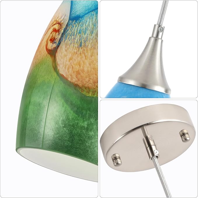 GLADFRESIT Coastal Harmony Pendant Light for Kitchen Islands – Nature's Canvas with Grassland, Beach, and Wave-Inspired Shades, Pack of 3 for Dining Room, Entryway (Bulb Excluded)