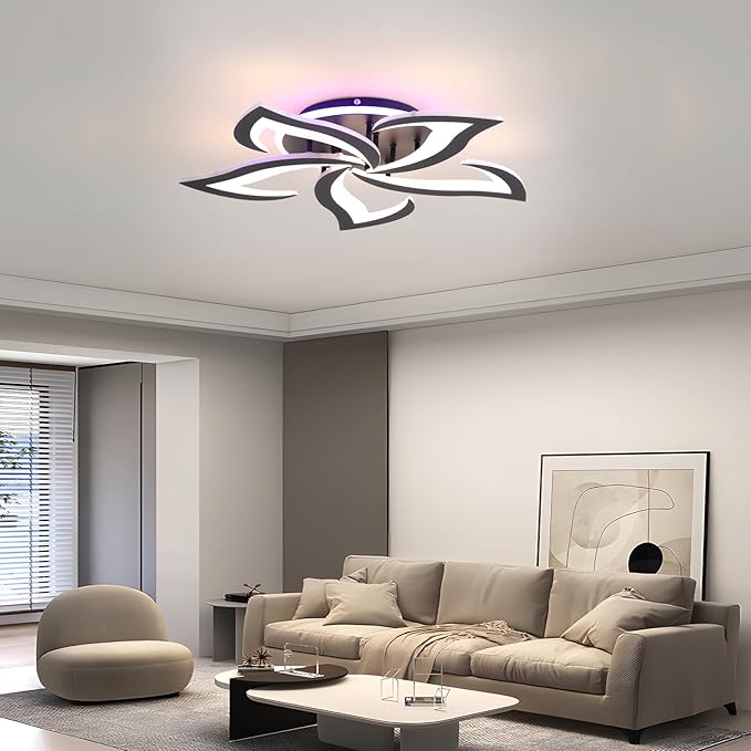 Modern LED Ceiling Light, Dimmable Flush Mount Ceiling Lights, Remote Control Acrylic Ceiling Lamp Fixture for Living Room Dining Room Bedroom,3000-6000K,Black