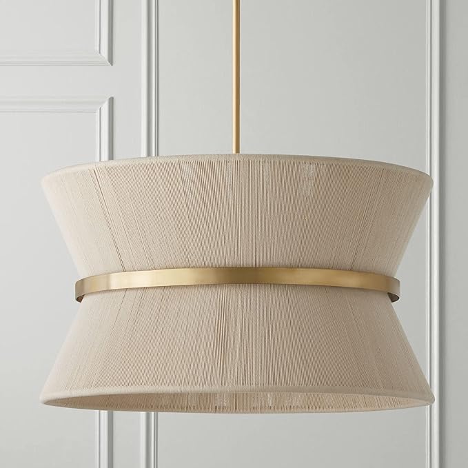 Capital Lighting 341281NP Cecilia Transitional Art Deco Luxe Hand-Wrapped Bleached Natural Rope Tapered Pendant Light Fixture, 8-Light 480 Total Watts, 14" H x 24" W, Patinaed Brass