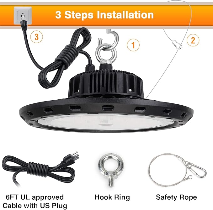 LED High Bay Lights 150W 22500lm 5000K Eqv. to 600W HPS/MH, UFO Lights for Shop Warehouse Factory