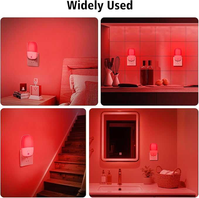 echosari 670nm Red & Warm White Light Night Light for Sleep, 2 Pack Red Night Lights with Dusk to Dawn Sensor, LED Night Light Plug into Wall for Baby Nursery Kids Adults Bathroom Bedroom