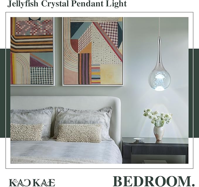 LED Pendant Light Kitchen Island Jellyfish Crystal Pendant Lights Dimmable Chrome Modern Hanging Light for Bedroom Bathroom Living Room 6000K Cool White, 1 Pack