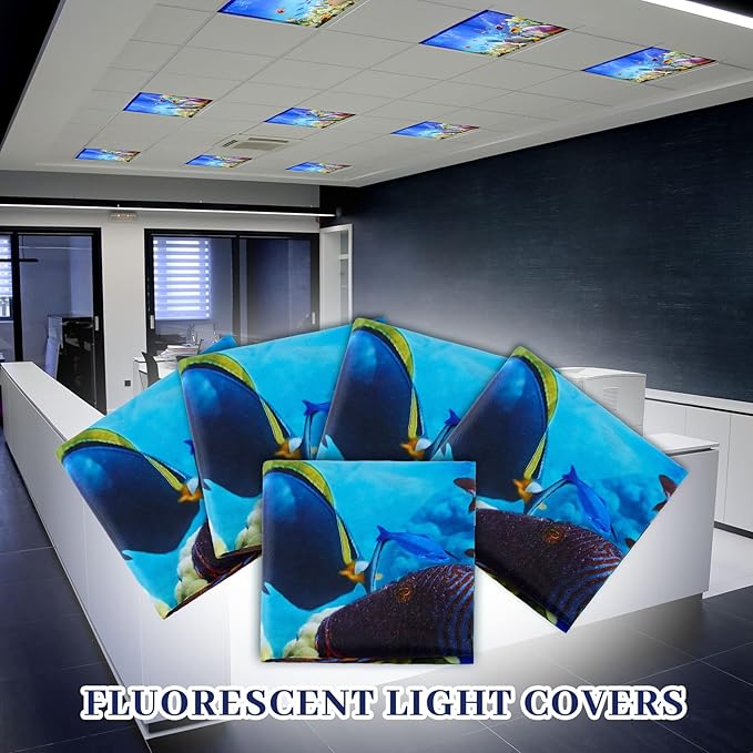 Patelai 8 Pack Fluorescent Light Covers for Classroom Ceiling 4 x 2 Feet Magnetic Light Covers Filter for Office School Drop Ceiling Supplies(Ocean Style)