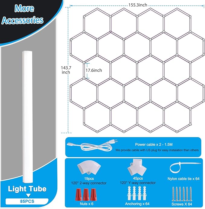 LZHOME Hexagon LED Garage Light: Super Bright 40000LM Honeycomb Garage Light, 22 Hex DIY Hexagon Led Lights for Gym Basement Hair Salon