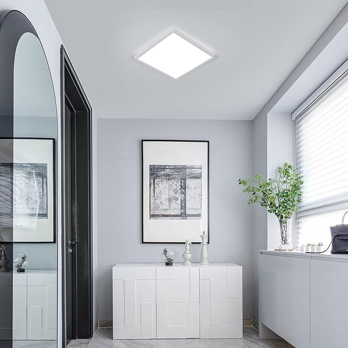 12 inch Flush Mount LED Ceiling Light Fixture, 6500K Daylight White Square LED Ceiling Light, Slim Flat Panel Light for Laundry Room, Bedroom, Kitchen, Living Room, Closet (6 Pack)