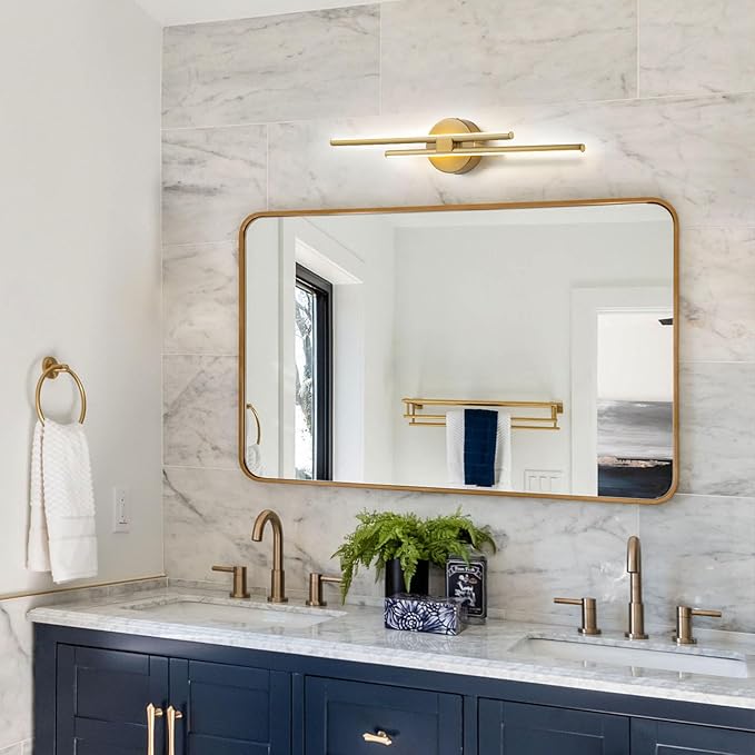 EDISLIVE Dimmable Modern LED Vanity Light Fixtures Bathroom Vanity Wall Lighting, 23.6 in Mirror Vanity Lighting Fixtures for Bathroom Bedroom Makeup Living Room,3000K Warm Light(Gold)