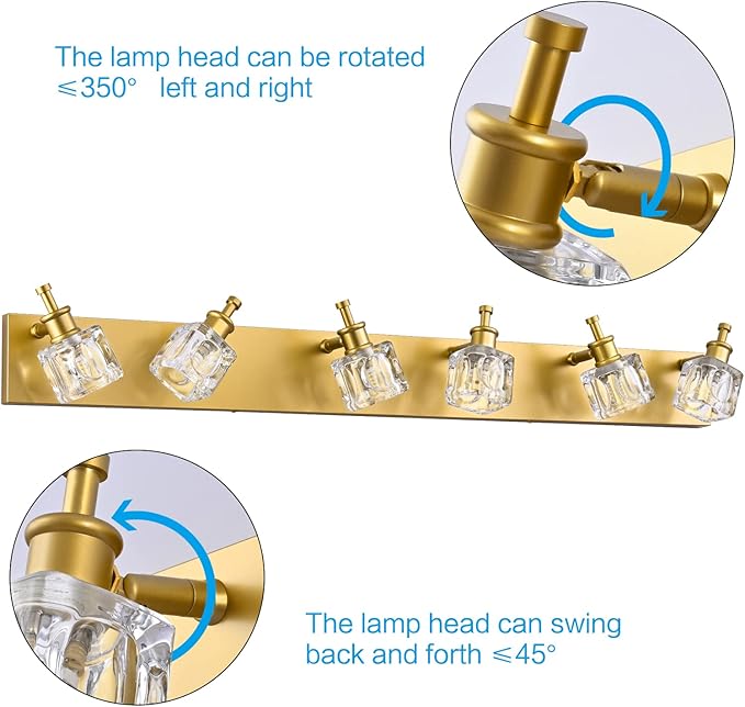 PRESDE 6 Light Bathroom Vanity Light Modern Gold Crystal Bathroom Lighting Fixtures Over Mirror