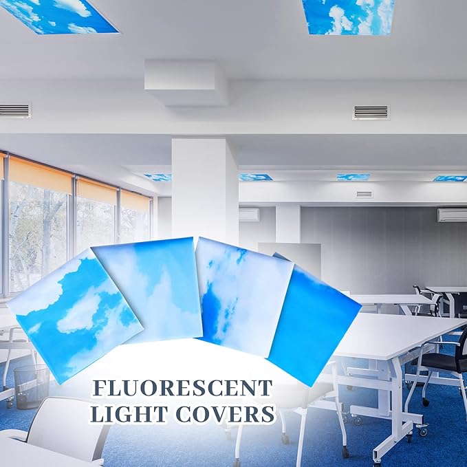 ROCEEI 8 Pack Fluorescent Light Covers, 4 x 2 Feet Magnetic Cloud Covers for Ceiling Classroom Light, Reduce Glare, Easy Install, Filters for School, Home, Office, Hospitals Cubicle Decor