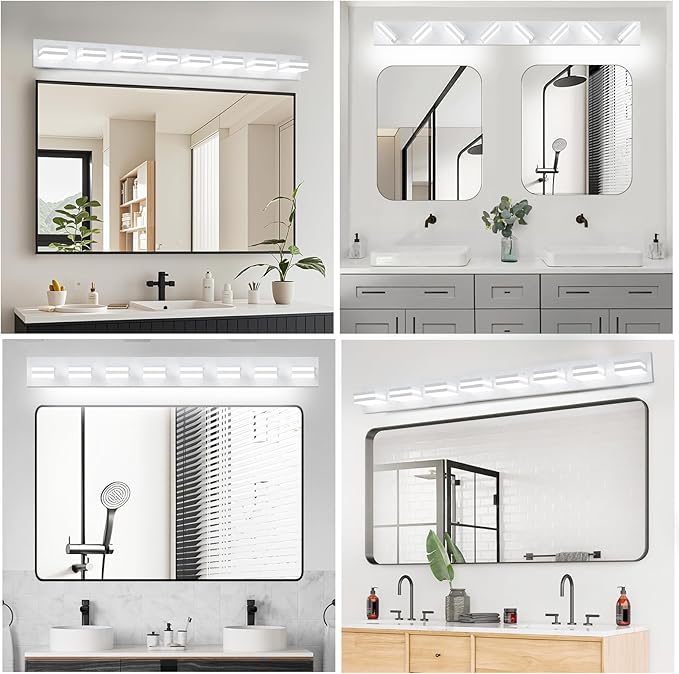 IZORRO LED Modern Bathroom Lights Fixtures(8-Light,Dimmable,360°Rotate),Matte White Acrylic Wall Lighting,Vanity Lights for Bathroom Over Mirror - 6000k 48In (No Assembly Required)