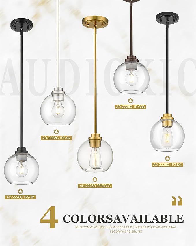 2-Pack Pendant Lights Kitchen Island, 7" Oil Rubbed Bronze Hanging Lights Fixtures with Clear Glass Globe Shade, Modern Kitchen Island Lighting for Bathroom, AD-22280-1P2-ORB