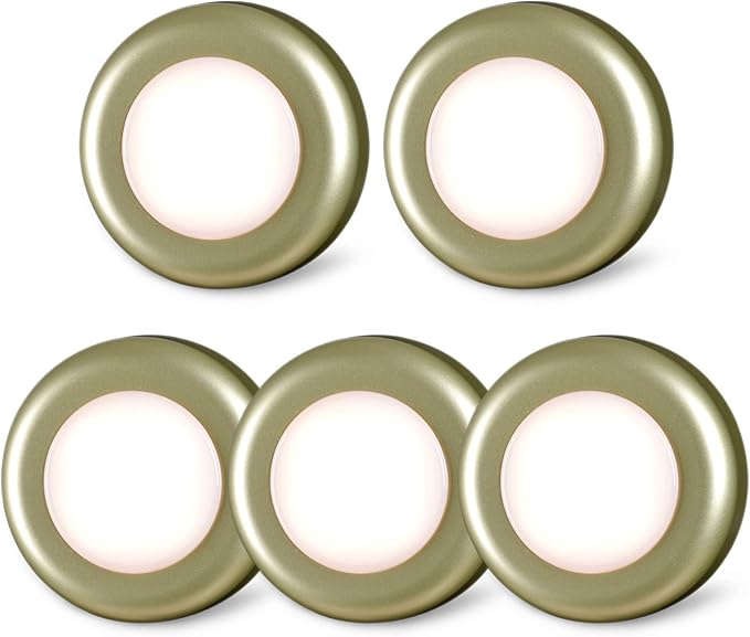 STAR-SPANGLED 5 Pack 2.8” Push Tap Lights, Stick on Touch Puck Lights AAA Battery Operated, LED Sticky Button Lamps for Classroom, Kitchen, Under Cabinet, Closet (Golden, Warm White)