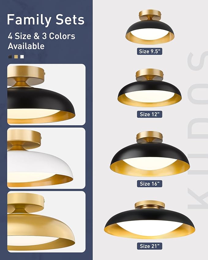 kudos Large Flush Mount Ceiling Light, 21inch LED Ceiling Light Fixture, White and Gold Finish, 44W 2500lm Modern Hanging Light Fixtures for Living Room, Bedroom, Hallway, 5CCT Adjustable, KDCL02-WT-L