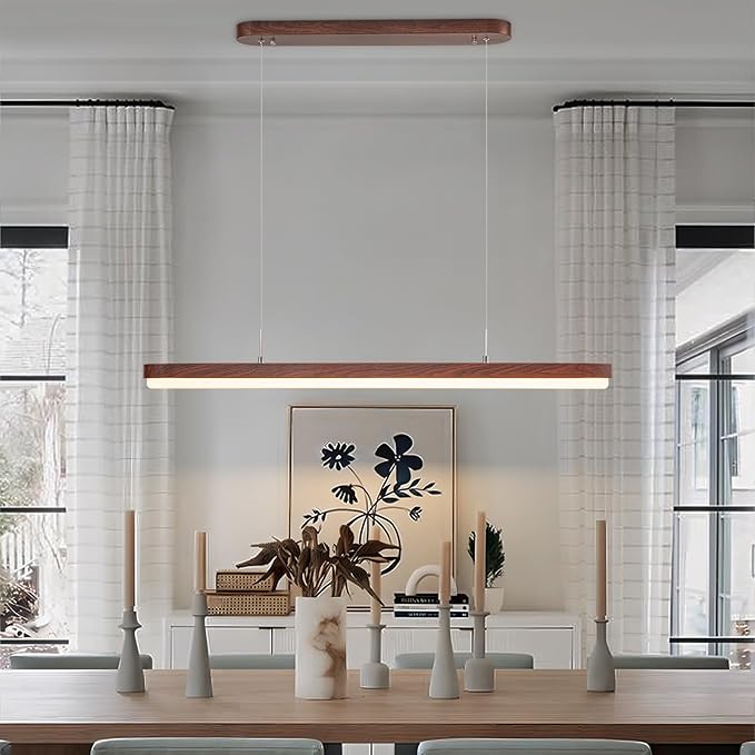 EDISLIVE Modern Linear LED Island Light Dimmable LED Chandelier 38.6 in Adjustable Linear Hanging Light Fixture 3000K-6500K 37W Pendant Light with Iron Acrylic for Dinning Room Kitchen,Walnut Brown