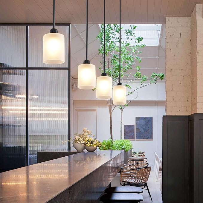 3 Pack Pendant Light Kitchen Island Pendant Lighting, Hanging Light with Frosted Glass Shade, Black Modern Indoor Hanging Lamp