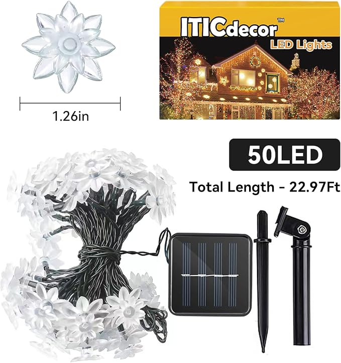 ITICdecor Solar Flower String Lights Outdoor Waterproof 50 LED Upgraded Flower Fairy Light for Garden Fence Patio Yard Christmas Tree Lawn Party (Pink)