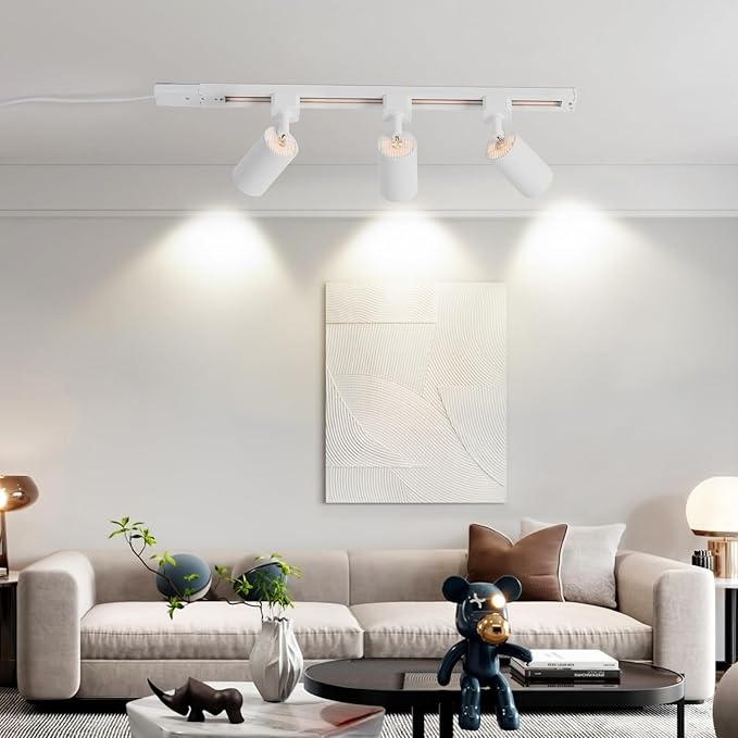 Plug in Track Lighting with Power Cord, 4-Light GU10 Track Lighting Kit with Track Rail, Modern Kitchen LED Track Lighting Fixtures Ceiling Wall Spot Light, 13FT Plug Cord, White (No Bulbs)