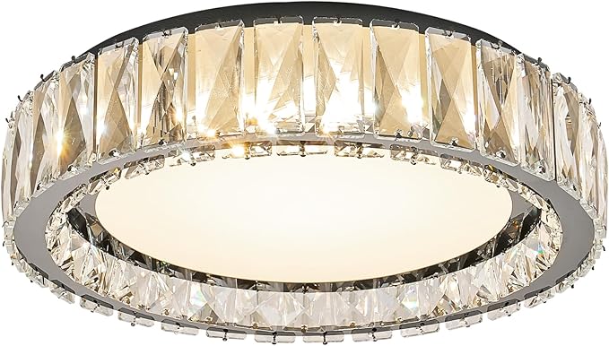 Crystal Dimmable Flush Mount Ceiling Light, Black Modern LED Close to Ceiling Light Fixture with 5CCT 2700K-6000K, Round kitchen Lighting for Bedroom, Laundry Room, Hallway, Living room (15in 36W)