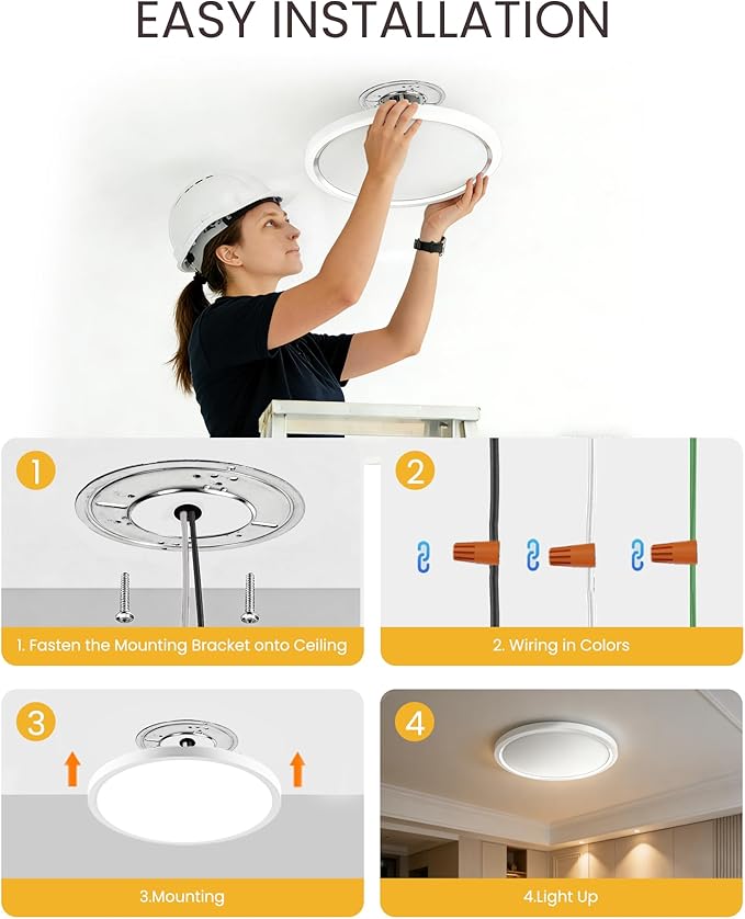 LEDYOND 11in Ultra-Thin LED Ceiling Light (0.52in), 5 Color Temperatures (3000K-6500K), 1100 Lumens Dimmable Flush Mount Ceiling Light Fixture, Compatible with Most Dimmers, Flicker-Free - 1 PK/White