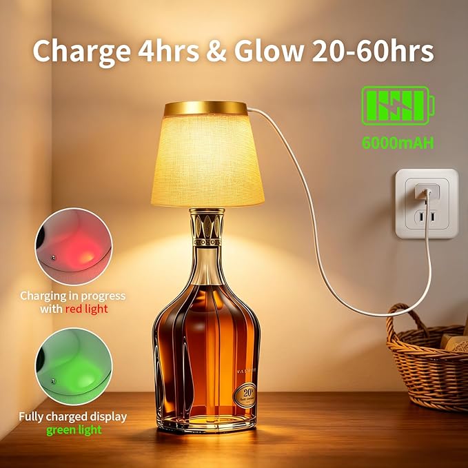Wireless Bottle Lamp,Rechargeable RGB Linen Bottle Stopper Lam Have 6000mAh Battery Continuous Use for 20-60 Hours,Suitable for Bedrooms Bars Living Rooms Table(2 Pack).