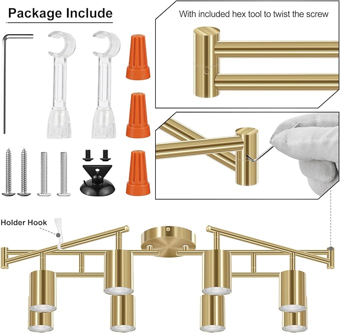 AUQUEE 8 Light Track Lighting Fixtures Ceiling, Gold Kichen Track Lighting Fixtures, Rotatable Light Heads, Adjustable Modern LED Track Lights for Kitchen/Hallway, No GU10 Bulb
