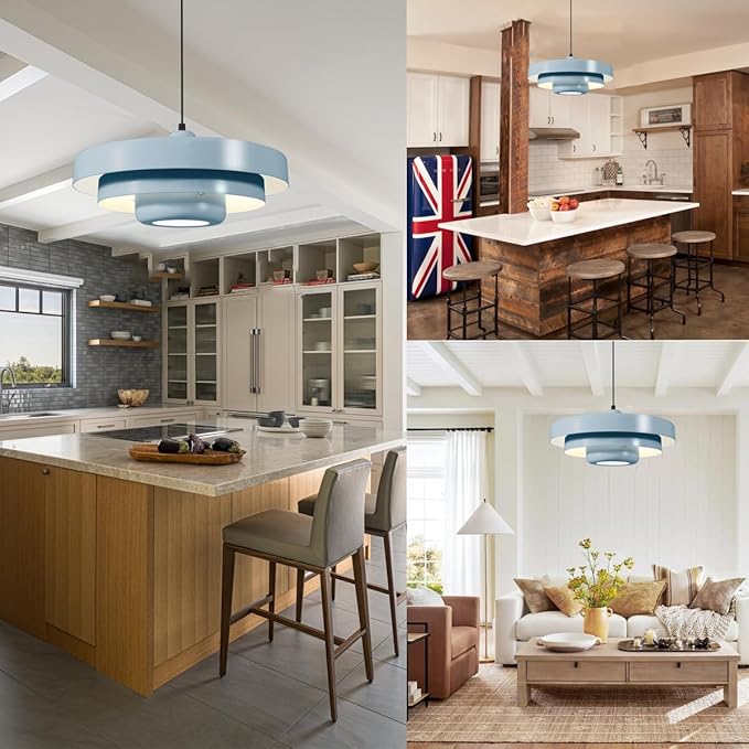 Light Blue Adjustable Pendant Light, Large Contemporary Nordic Ceiling Lamp for Kitchen Island, Mid Century Modern Dining Room, Living Room, Pantry