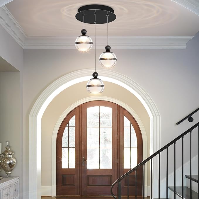 Black Pendant Lights 3-Light Globe Cluster Adjustable Hanging Ceiling Light Modern LED Dining Room Light Fixtures Over Table for Kitchen Island
