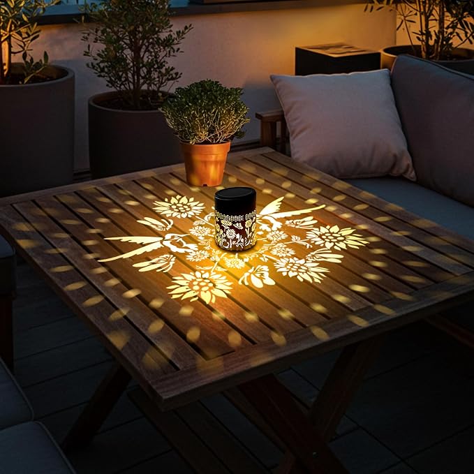 Solar Decorative Mandala Lights 2 Pack, Solar Fence Wall Step Deck Lights Outdoor Garden Decor with Hummingbird Sunflower Theme for Yard Art Porch Patio Backyard Garden Decor, Gifts for Mom Women