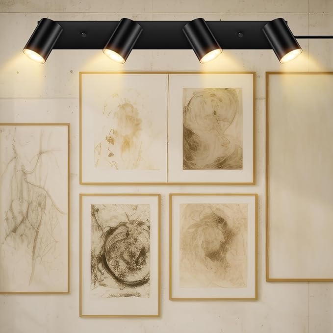 BoostArea Plug in Track Lighting, LED Track Light Kit, Black 4-Light Track Lights for Kitchen, 15 FT Cord,4 Way Ceiling Spotlight, Rotatable Wall Mount Light Head for Bedroom Hallway Living Room