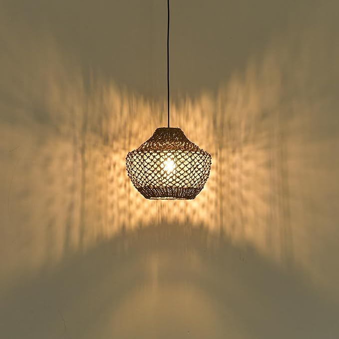 2-Pack Rattan Pendant Light Fixtures,11.81" Boho Pendant Light,Hand Woven Water Plants Rattan Chandelier for Workplace Occasions Restaurants Dining Living Bedroom Kitchen Farmhouse