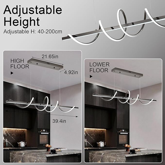 Black Modern Chandelier for Dining Room,Creative Modern Led Pendant Light for Kitchen Island Lighting Dimmable 39.73" Twist Design Modern Led Chandelier 3000K-6500K Adjustable Color Temperature