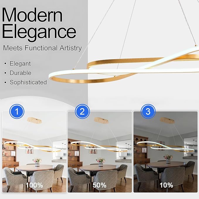 Gold Modern Chandelier for Dining Room,47.24" Linear Led Chandelier Large Modern Pendant Light for Kitchen Island Lighting Dimmable 3000K-6500K Adjustable Color Temperature