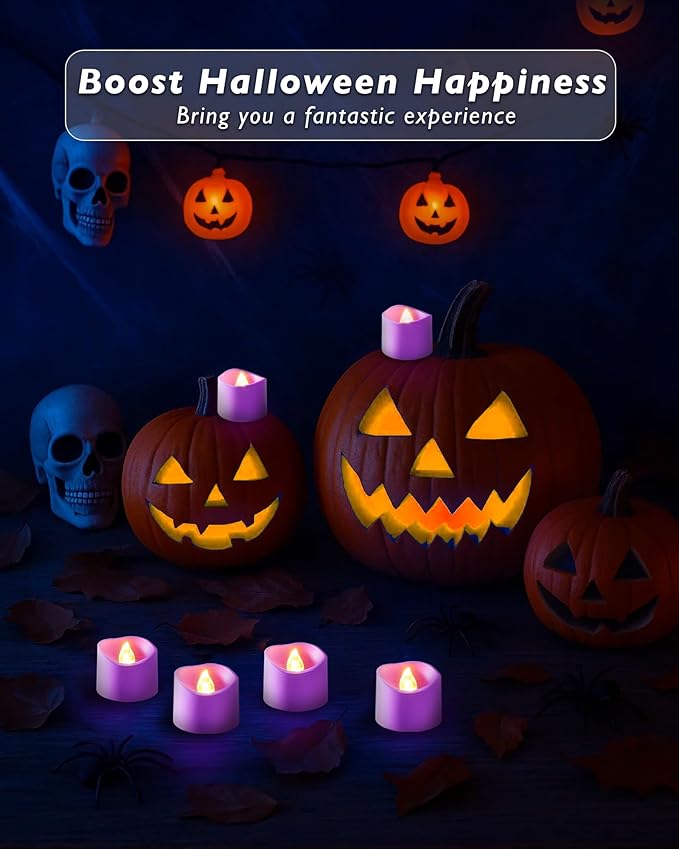 Raycare Purple Battery Operated Tea Lights, 200+Hour Electric Flickering Flameless Candles, Realistic Votive LED Tea Lights for Wedding Party Table Mother's Day Halloween Decorations, 12 Pack