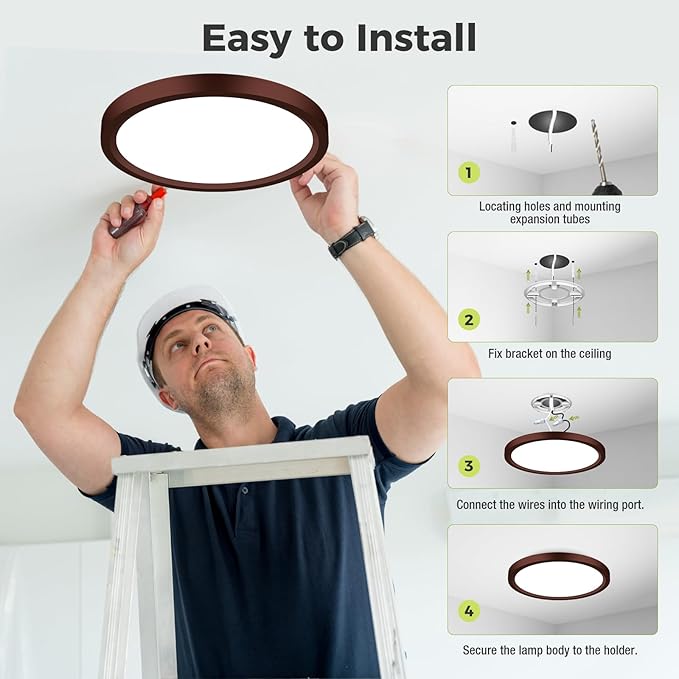 hepside LED Flush Mount Ceiling Light Fixture Oil Rubbed Bronze, 12Inch 24W, Dimmable&3000K-6500K Adjustable Low Profile Ceiling Lights, 3200LM Modern Lamp for Kitchen, Bedroom, Porch, Hallway