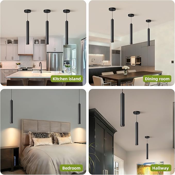 OKELI Black LED Mini Pendant Light, Dimmable Hanging Pendant with Adjustable Beam Angle, 3CCT 2700K–6000K Modern Pendant Light for Kitchen Island, Bar Counter or Bedroom, 7W 14.96", 3 Pack