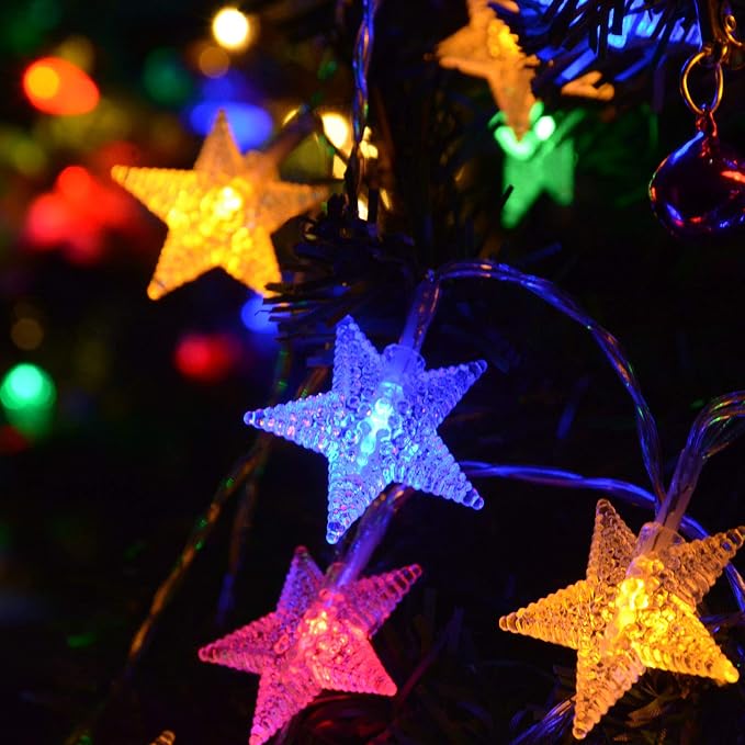 25ft 50 LED Multicolor Star String Lights for Bedroom Decorations, Battery Operated Led Christmas Lights for Apartment Dorm Room Decor(Remote/Timer/Warm White Multicolor Combination)