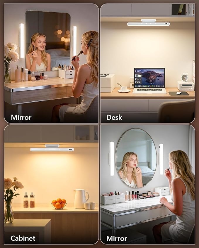 WILLED 3W Rechargeable Vanity Lights for Mirror with Remote Control,Eye-Friendly Mirror Lights Stick on,Adjustable Color Temperatures Makeup Light with Battery Display for Bedroom, Bathroom(2 Pack)