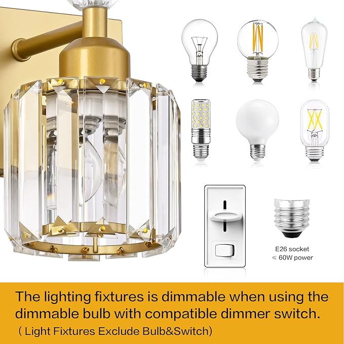 PRESDE Crystal 4 Bathroom Vanity Light Modern Gold Vanity Light Fixture Wall Lamp for Over Mirror Bedroom Hallway