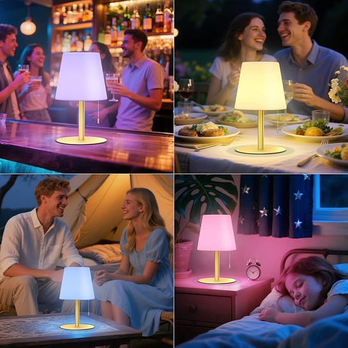 uuffoo Shower Lamp Waterproof 8 Colors, Shower Light Rechargeable Cordless Battery Operated, LED Outdoor Table Lamps Dimmable Portable for Indoor Outdoor Bathroom Home Patio (Gold)