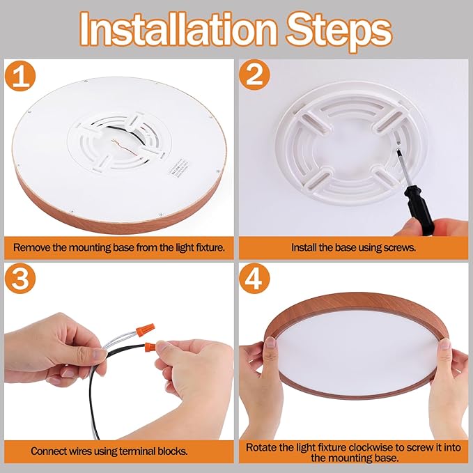 COTULIN 12 Inch LED Wood Grain Flush Mount Ceiling Light Fixture, Modern 22W Round Flat Overhead 3000K-4000K-6000K Selectable Ceiling lamp for Bedroom, Living Room, Kitchen, Entryway
