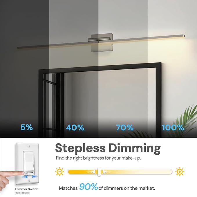 L LOHAS LED 47.3-Inch Bathroom Vanity Light Bar Over Mirror, 180° Rotatable Brushed Nickel Modern Bathroom Light Fixtures, 3CCT Adjustable LED Vanity Lights for Living Room Wall