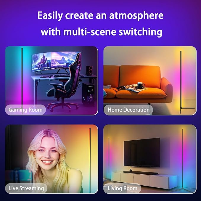 Tyute Corner Floor Lamp 2 Pack, LED Lamps with Remote, RGB Standing Lamp, LED Light Stick, Music Sync Dimmable Color Changing Ambient Light Bar for Bedroom, Living Room, Gaming Room, Party, Dorm