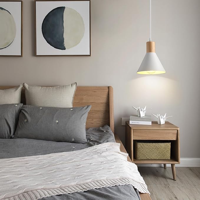 Pendant Lights Kitchen Island, 3 Pack Solid Wood Ceiling Hanging Lamp, Modern Matte White Pendant Lighting for Kitchen Over Island Dining Living Room Bedroom