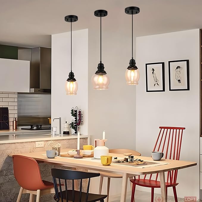 WILON Kitchen Island Light Fixtures, Black Pendant Light with Seeded Glass Shade Mini Pendant Lighting for Kitchen Island, Farmhouse Ceiling Light for Kitchen Island Dining Room Hallway Living Room