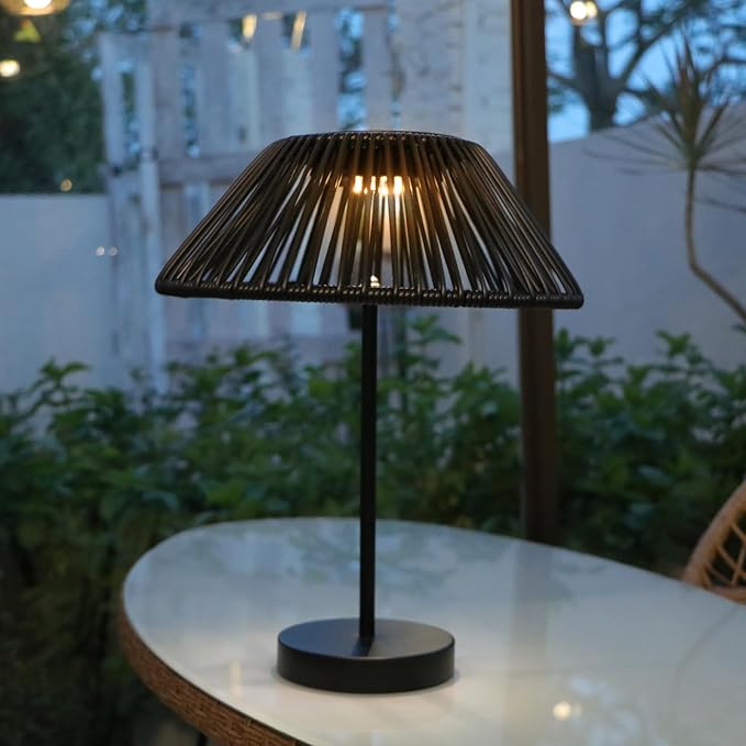 Solar Table Lamp Outdoor Solar Table Lamps Rattan Waterproof LED Lights Outdoor Lamps for Patio Garden Yard Bedroom Living Room Tabletop Outside