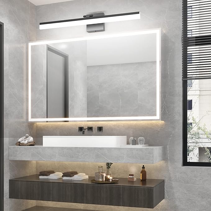 Ralbay 32" Matte Black Bathroom Vanity Light - 18W Adjustable Modern LED Lighting Fixture for Bathroom (6000K Cool White Light)