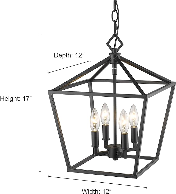 ML Lighting 3234-MB Four Light Pendant, Black