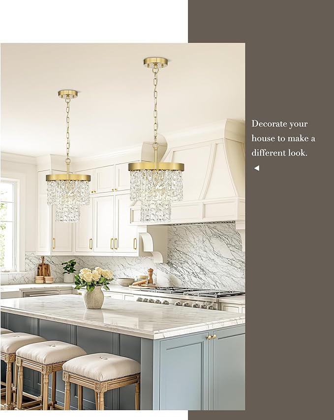 Water Ripple Gold Chandelier, 2-Tier 10'' Pendant Lights Kitchen Island, Vintage Chandeliers for Dining Room Kitchen Island Bedroom Entryway, CC4848-1P-PG