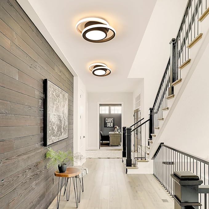 DELIPOP Modern LED Ceiling Light, 36W 2160LM Round Small Ceiling Lamp, (Warm Light, 3000K) Aluminum Close to Ceiling Light Fixture for Hallway, Aisle, Corridor, Bedroom, Kitchen (Black & White)