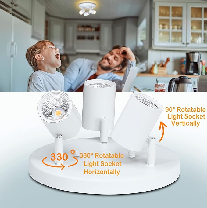 CLOUDY BAY 5CCT 3 Light Directional Ceiling Spotlight,Dimmable LED Track Light Heads,CRI90+,2100Lm for Hallway Kitchen Art,White